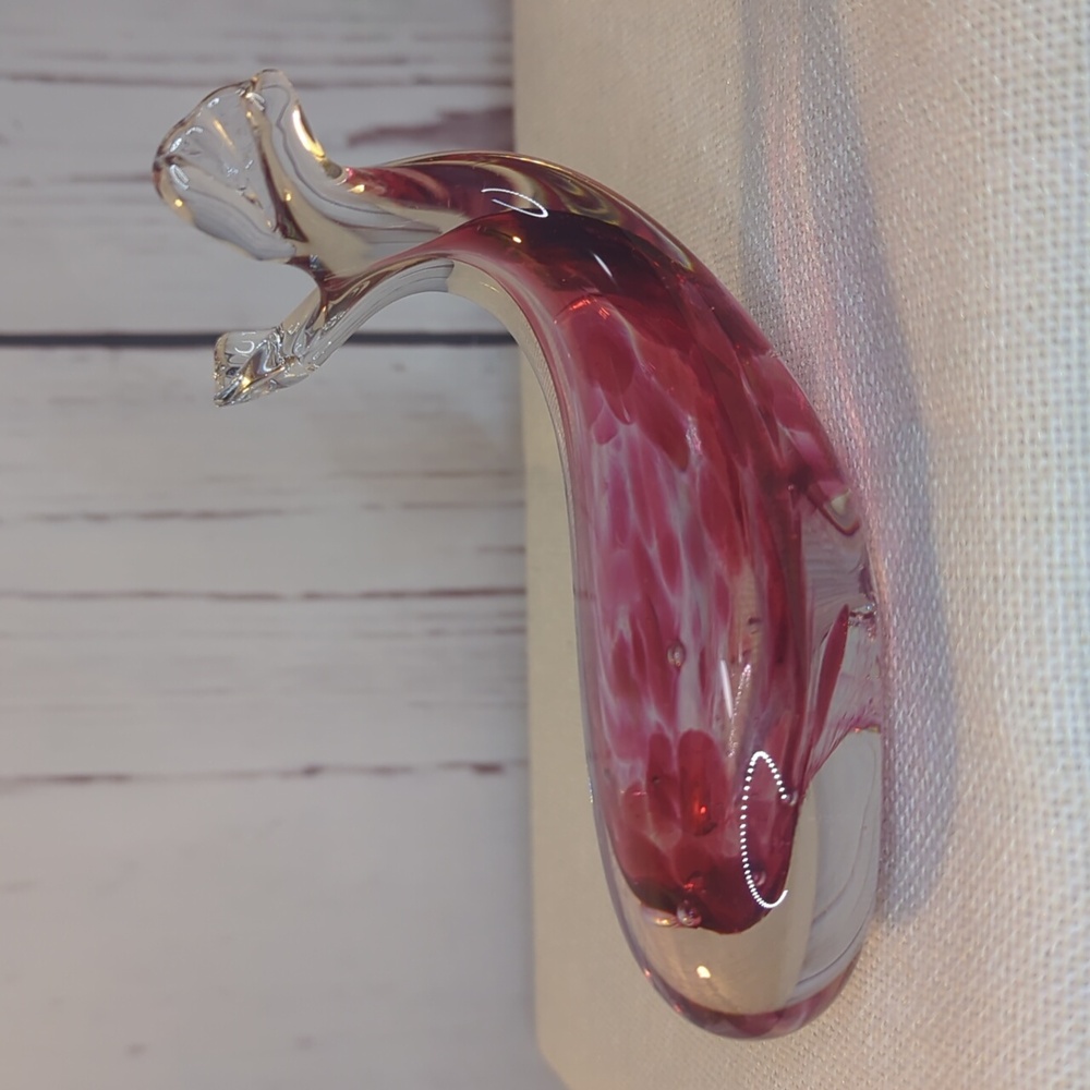 Murano Style Glass Signed Corcoran Whale‎ Clear Cranberry Paperweight Figurine - Picture 5 of 15